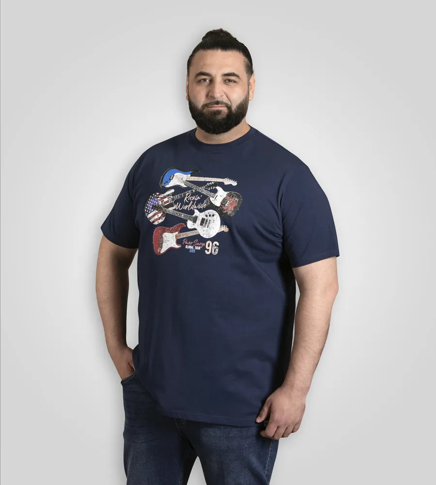 D555 Duke Big Mens Guitar Printed T-Shirt Navy Plus Size 2XL-10XL (601803)