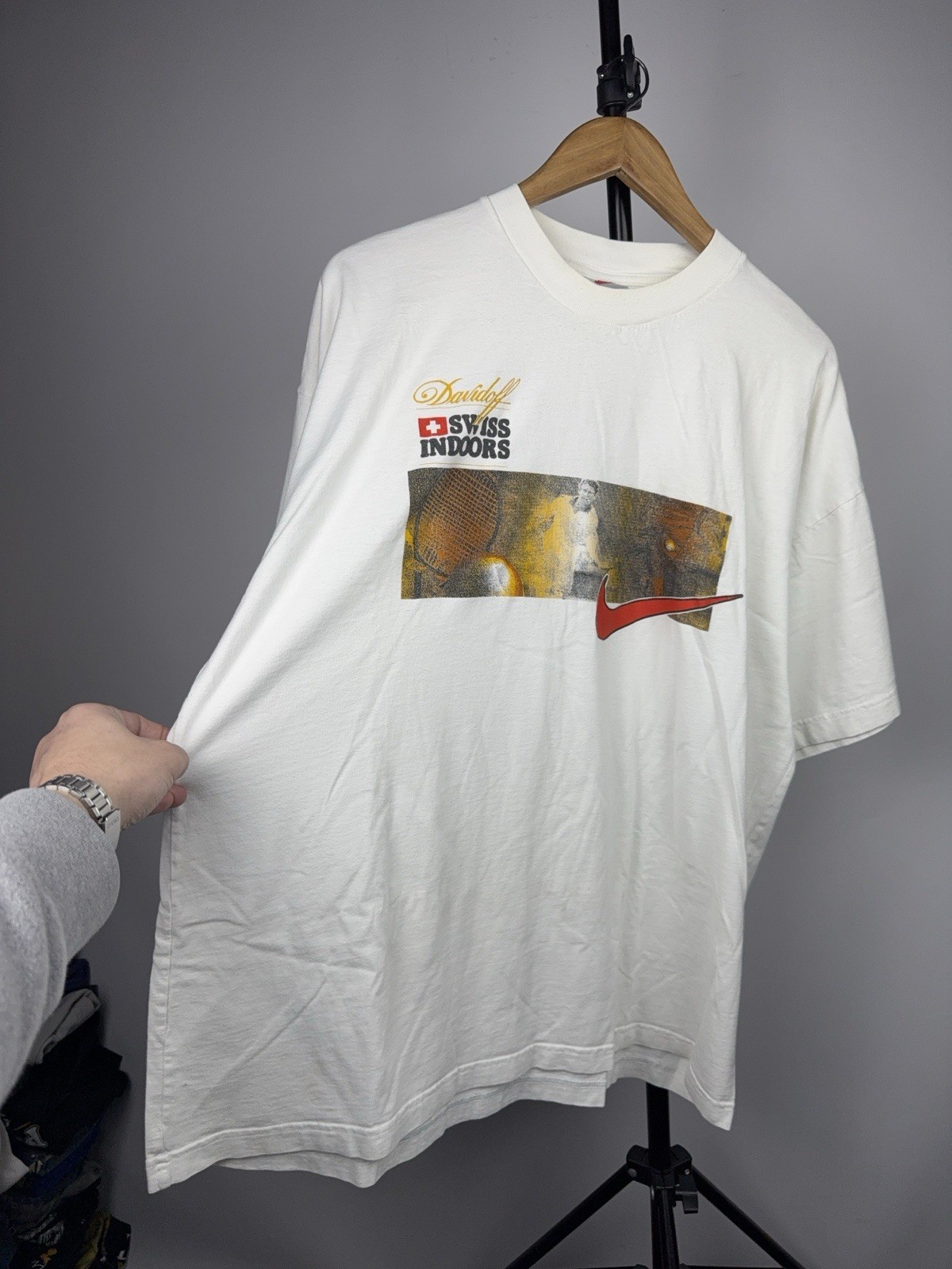 Vintage 90s Nike Swiss Indoors Basel Davidoff Tennis T-Shirt Men’s XXL Size