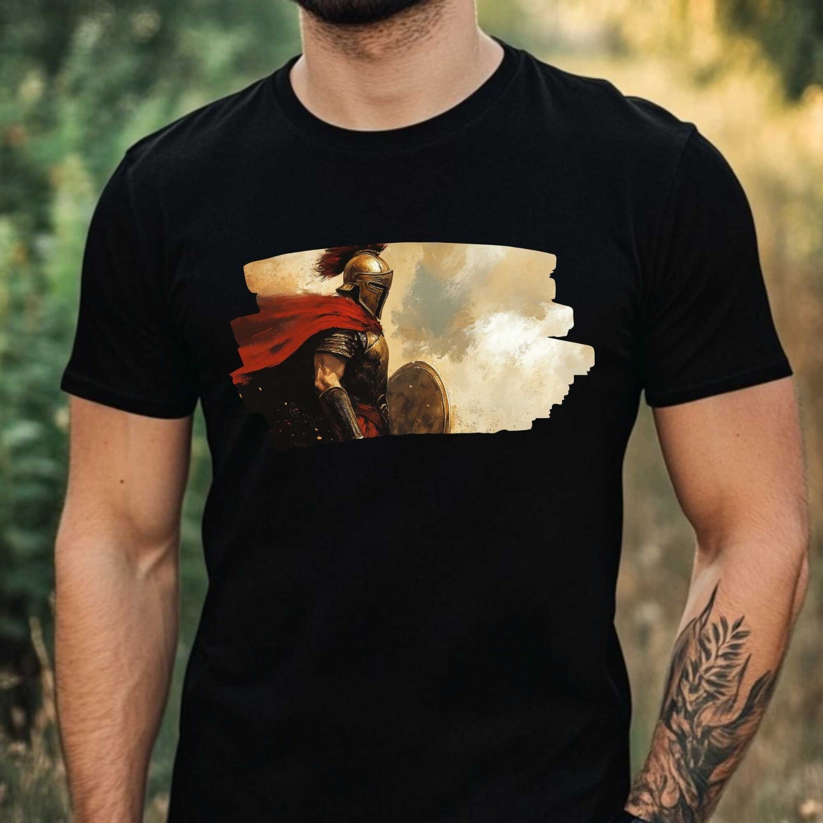 Mens Achilles Warrior Motif Cotton T-Shirt Size XS to 5XL