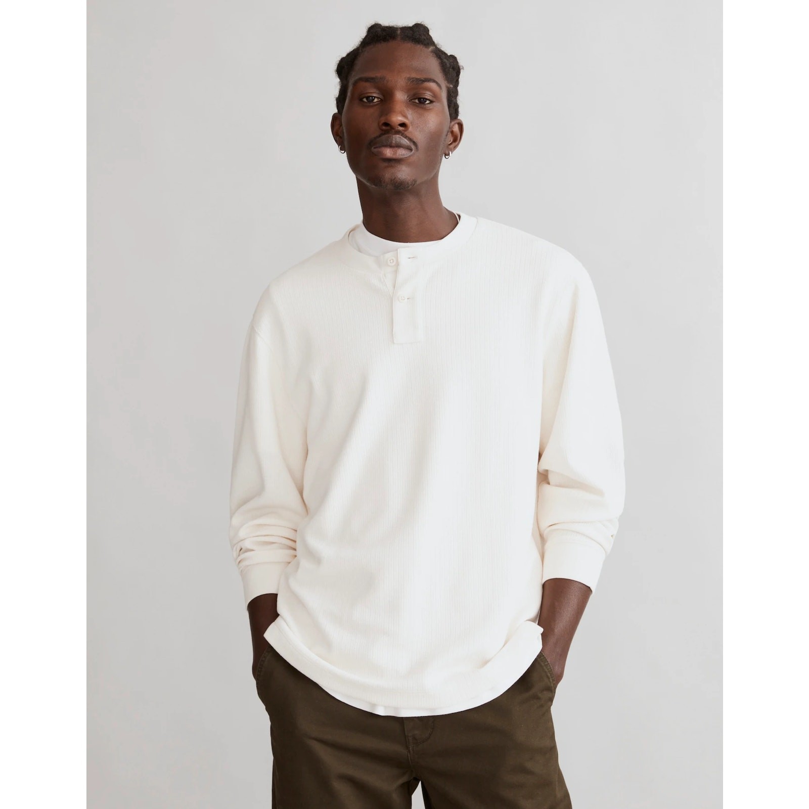 NWT Madewell Textured Long-Sleeve Henley Tee in Light House size Medium