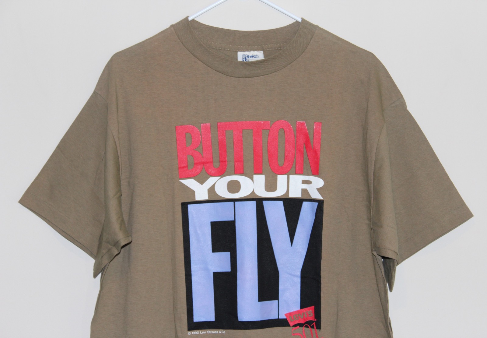 LEVI’S 501 Button Your Fly 1990 Single Stitched T Shirt 80s 90s Brown Men Large