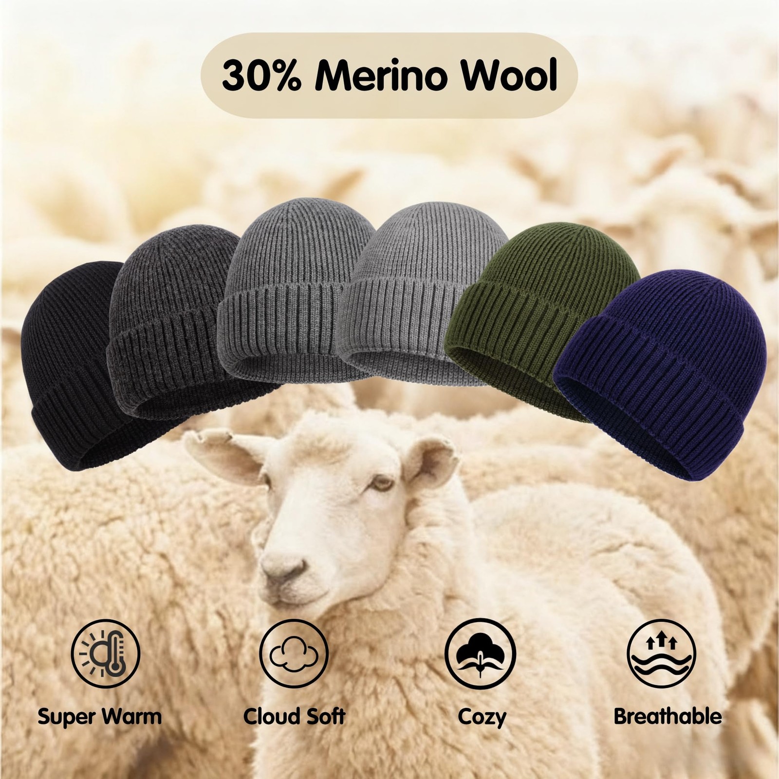 XXL Merino Wool Beanie, Mens Winter Beanie Hats, Winter Hat Knitted Beanies C…