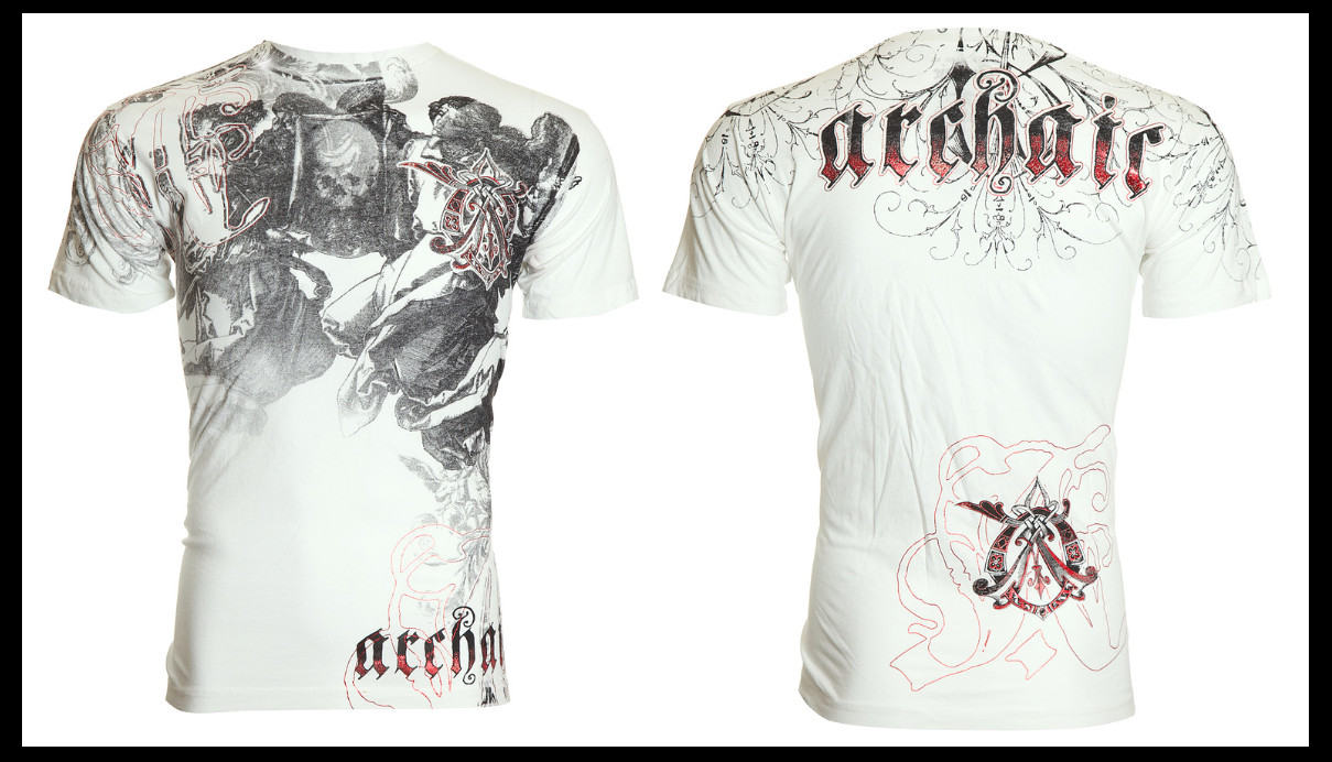 ARCHAIC by AFFLICTION White SHROUDED Short Sleeve Slim Fit Y2K T-shirt NWT