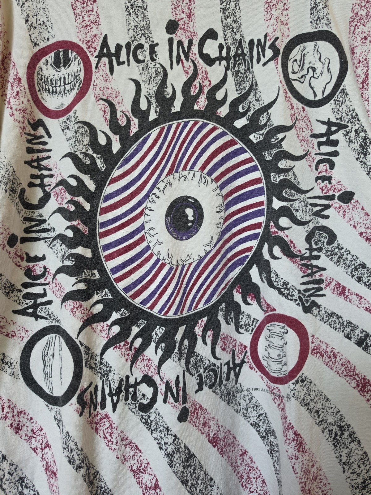 Rare 1991 ALICE IN CHAINS Bones AOP Single Stich Grunge Band Tee Large