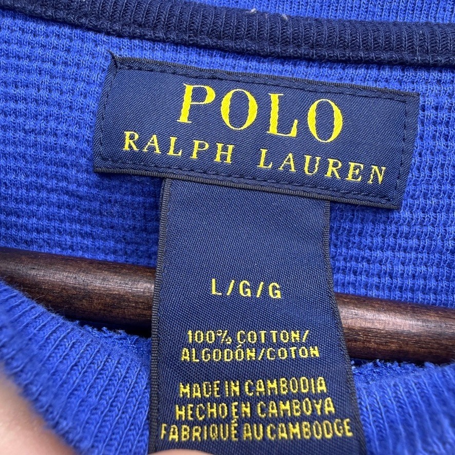 Polo Ralph Lauren Thermal Shirt Waffle Knit Regular Fit Large Blue Pony Logo