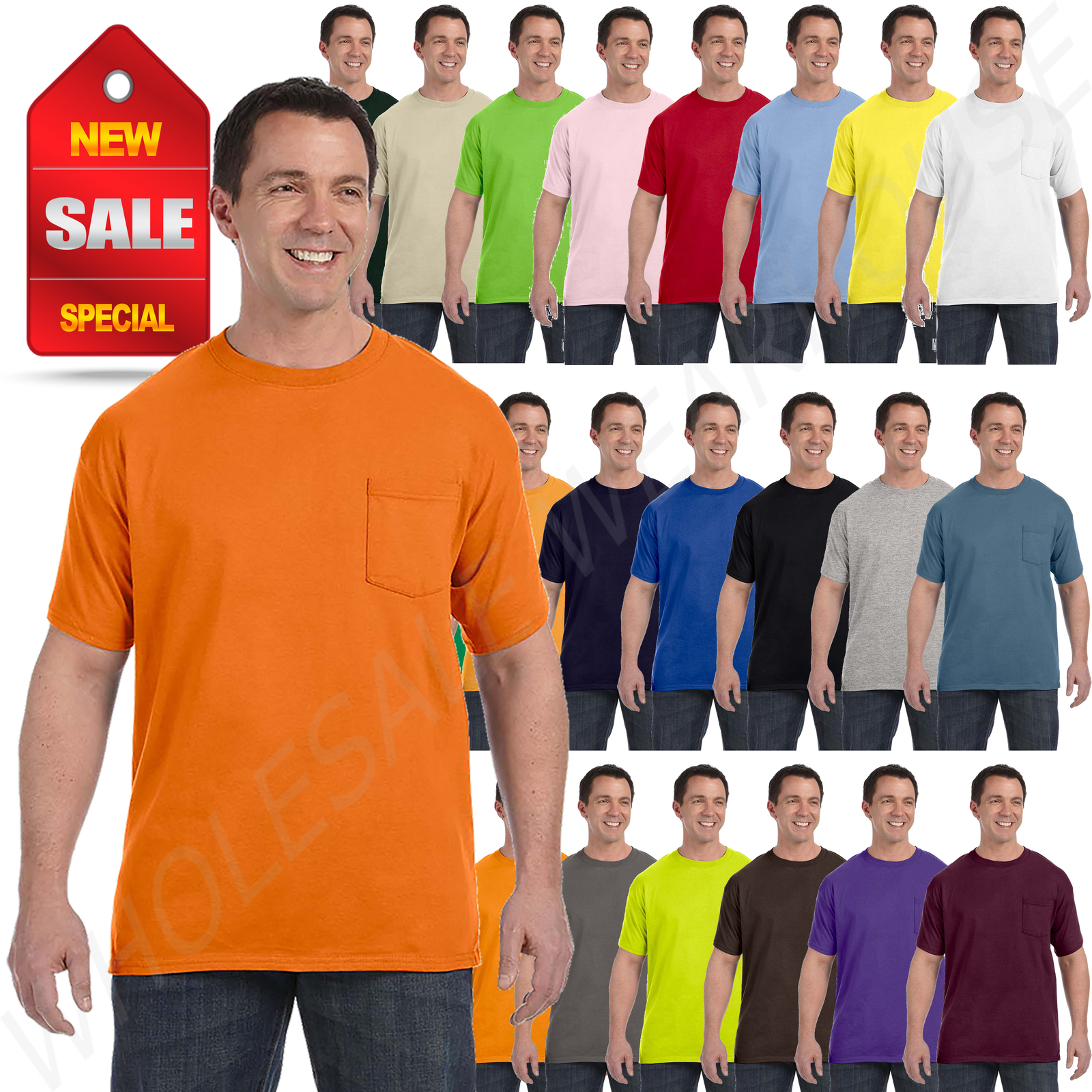Hanes Mens Pocket T-Shirt 100% Cotton ComfortSoft Heavy S-XL Tee R-H5590