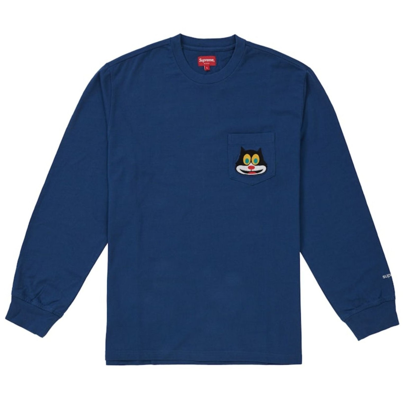 Supreme Cat L/S Pocket Tee Navy Medium FW19 New In Bag Embroidered Logo