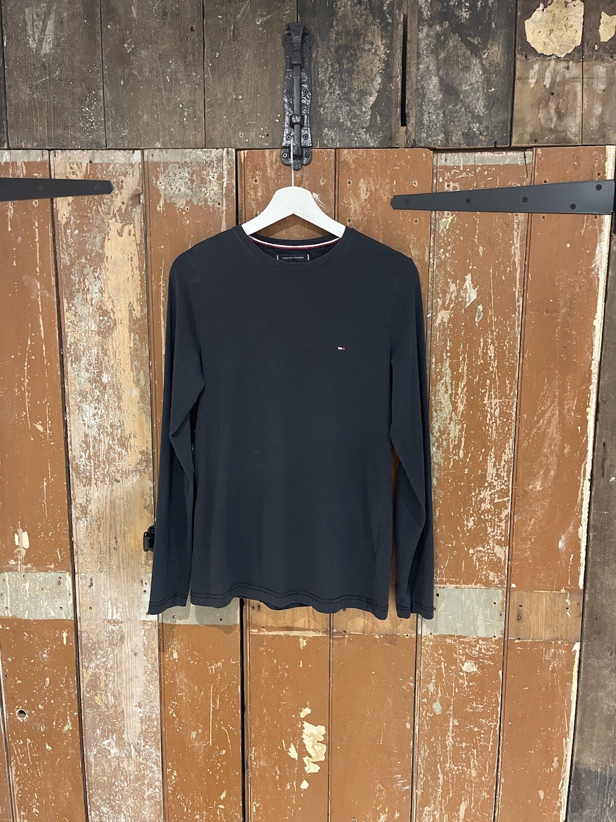 Tommy Hilfiger T-Shirt Long Sleeve Black Stretch Crew Neck Men’s Small Slim Fit