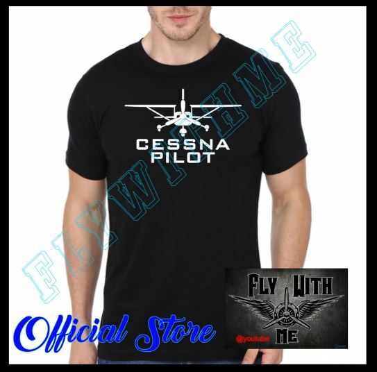 CESSNA PILOT BLACK T-SHIRT NEW WHITE FRONT DESIGN WITH HTV MADE IN USA100%COTTON