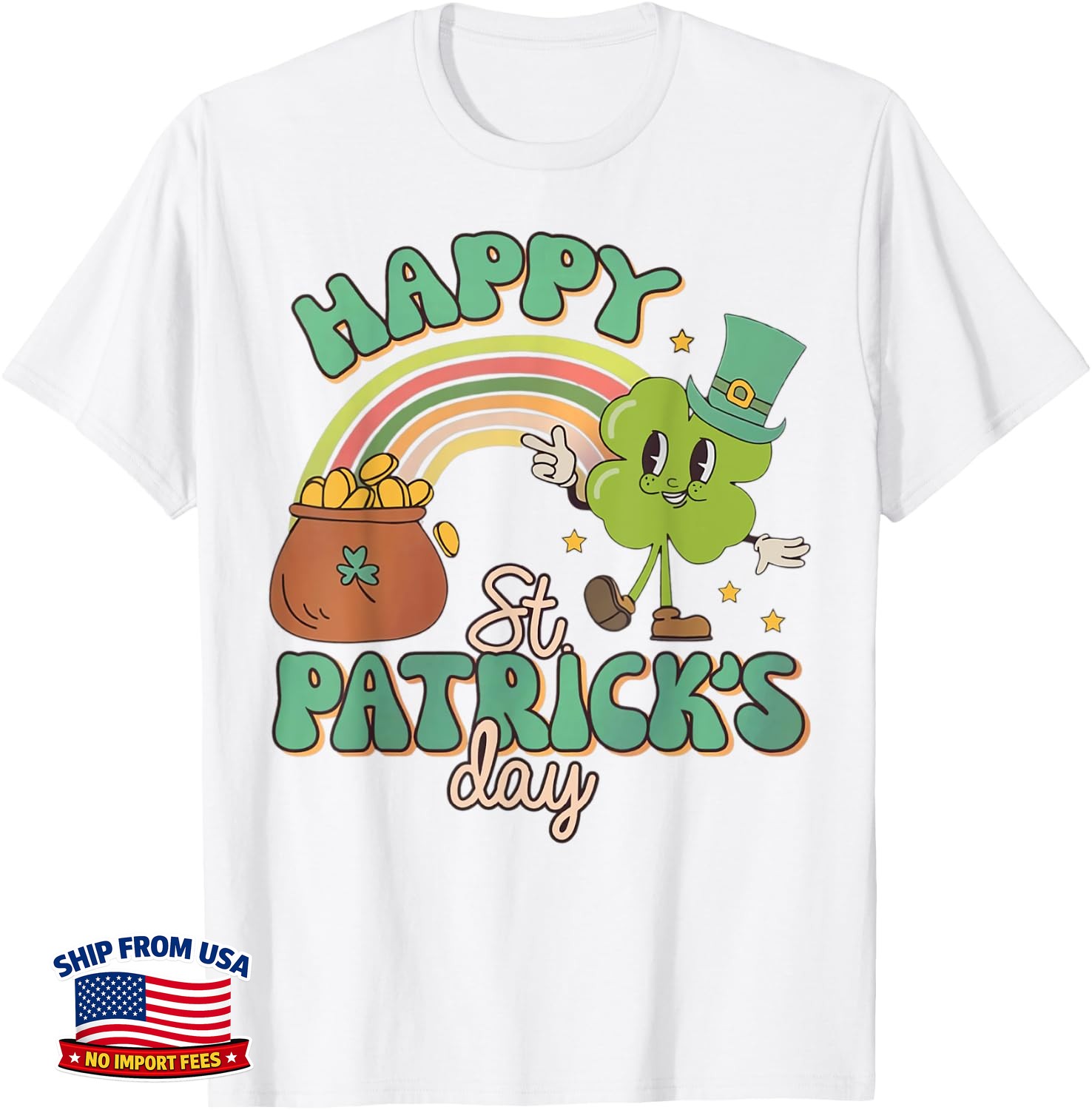 Groovy Rainbow Happy St Patrick’s Day Pot Of Gold Retro Unisex T-Shirt