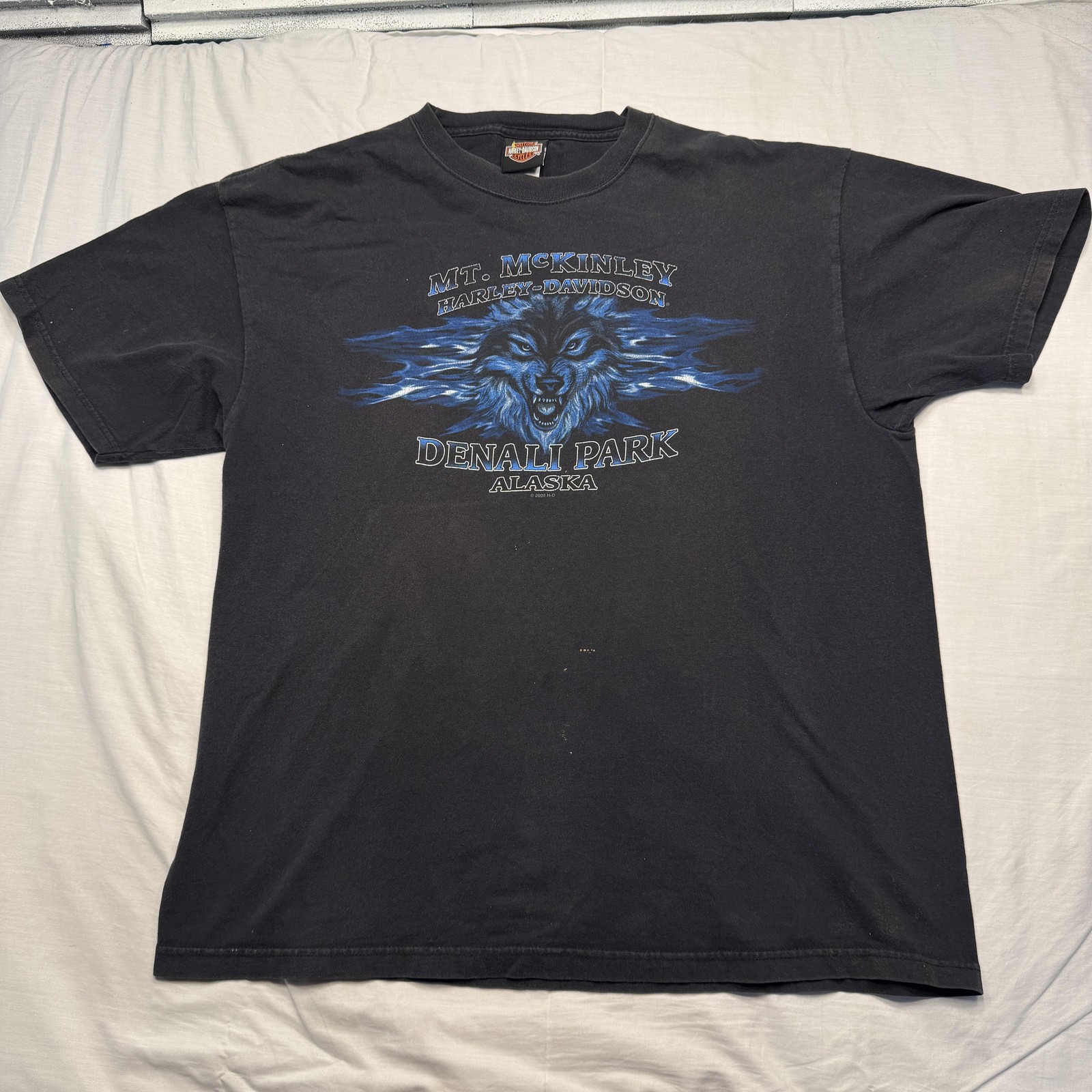 Harley-Davidson Shirt Mens XL Black Mt McKinley Denali Park Alaska Wolf USA VTG
