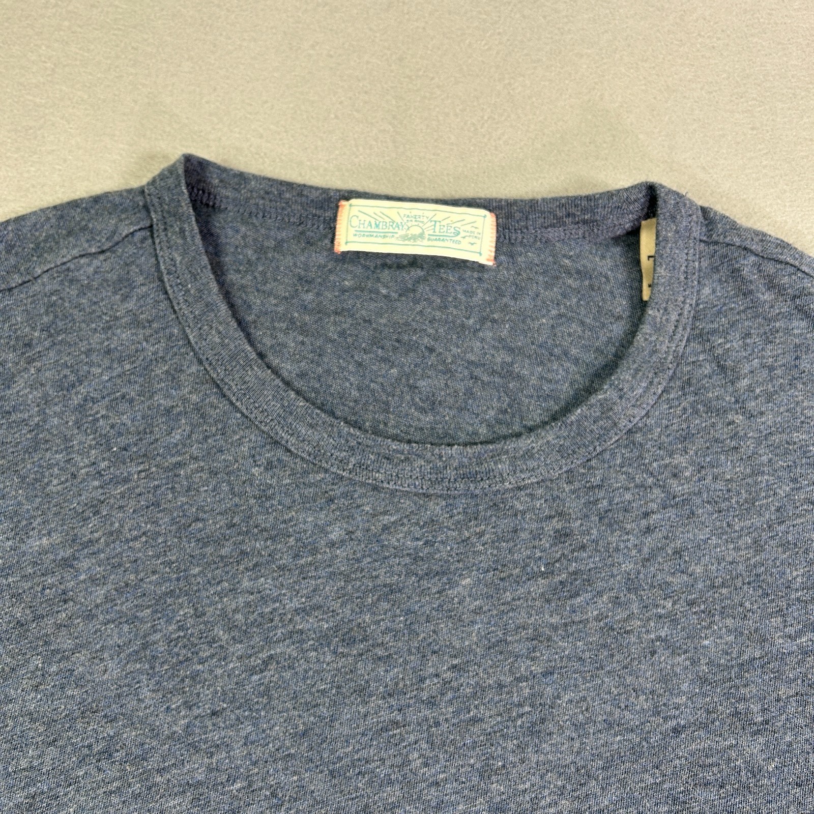 Faherty Men’s T-shirt Large L Blue Chambray Tees Short Sleeve Crew Cotton Modal