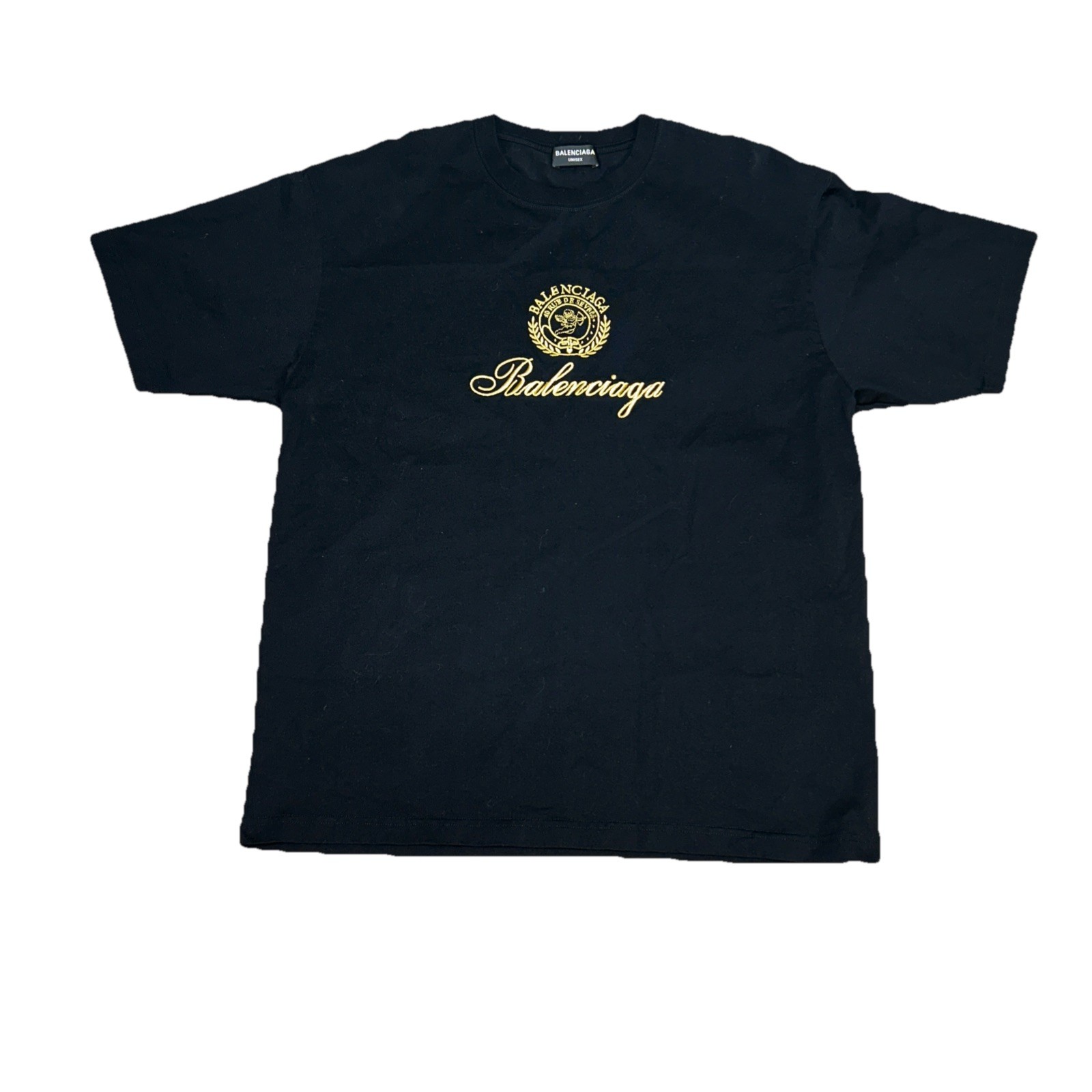 Rare Balenciaga tshirt Black cotton with logo embroidered with gold thread