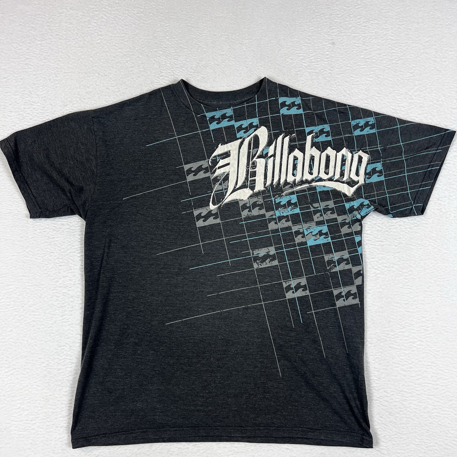 Billabong Shirt Men’s Large Grey Y2K Surf Skate Grunge Spell Out Tee