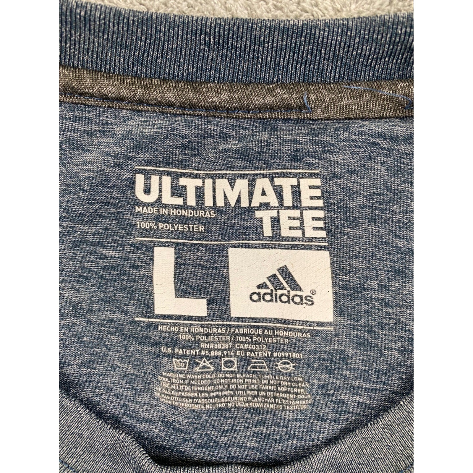 Adidas Ultimate Tee Mens Large Blue Heathered Performance Athletic T-Shirt Logo