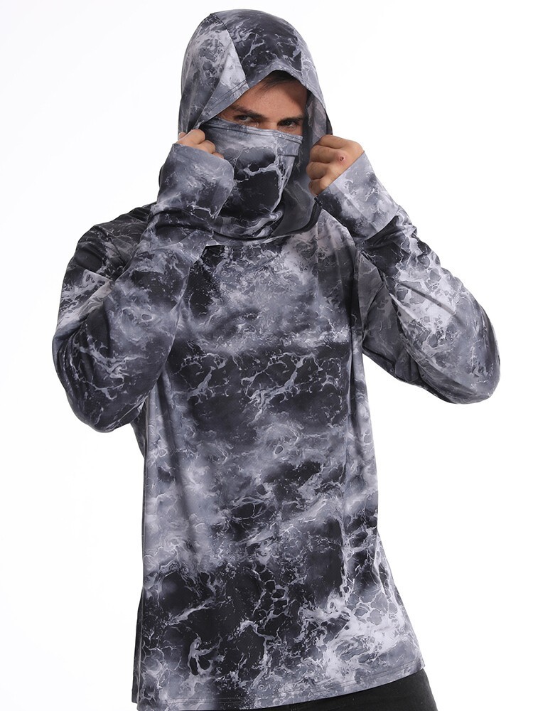 UPF50+ Mens Outdoor Fishing Hoodie Sun Block Skin Protection Long Sleeve Top 🌸