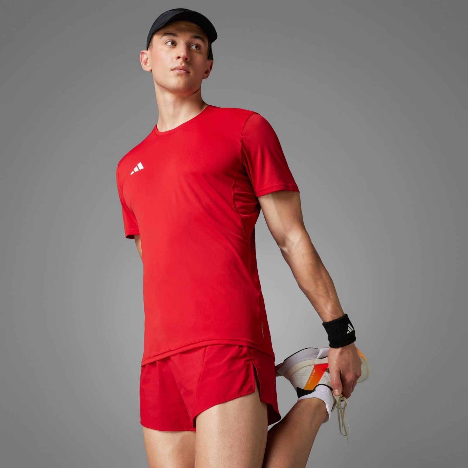adidas Mens Adizero Essentials Running T-Shirt Sports Top Black Red White Blue