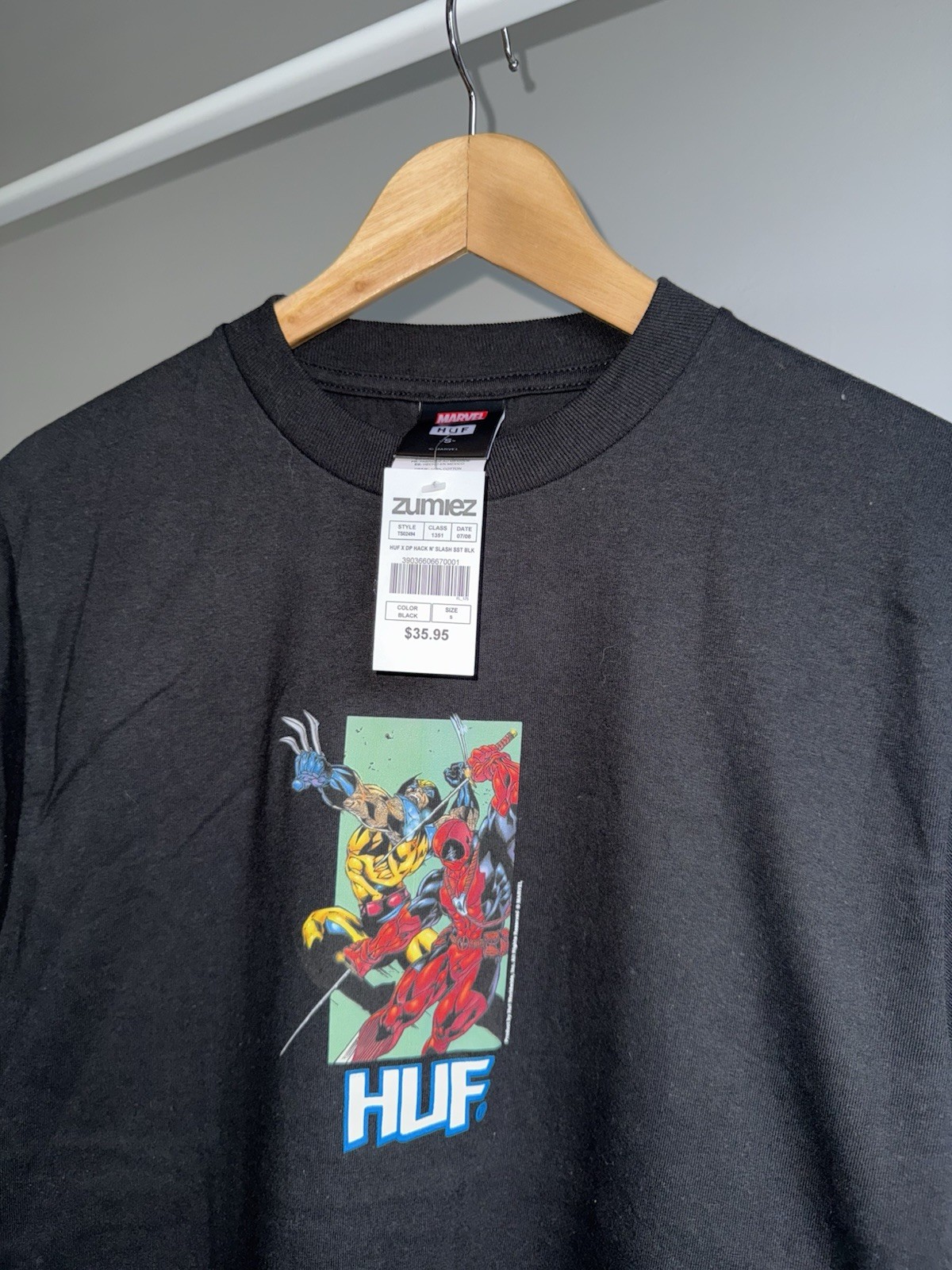 HUF x Marvel Deadpool & Wolverine Hack ‘n Slash T-Shirt Adult Small Black SS New