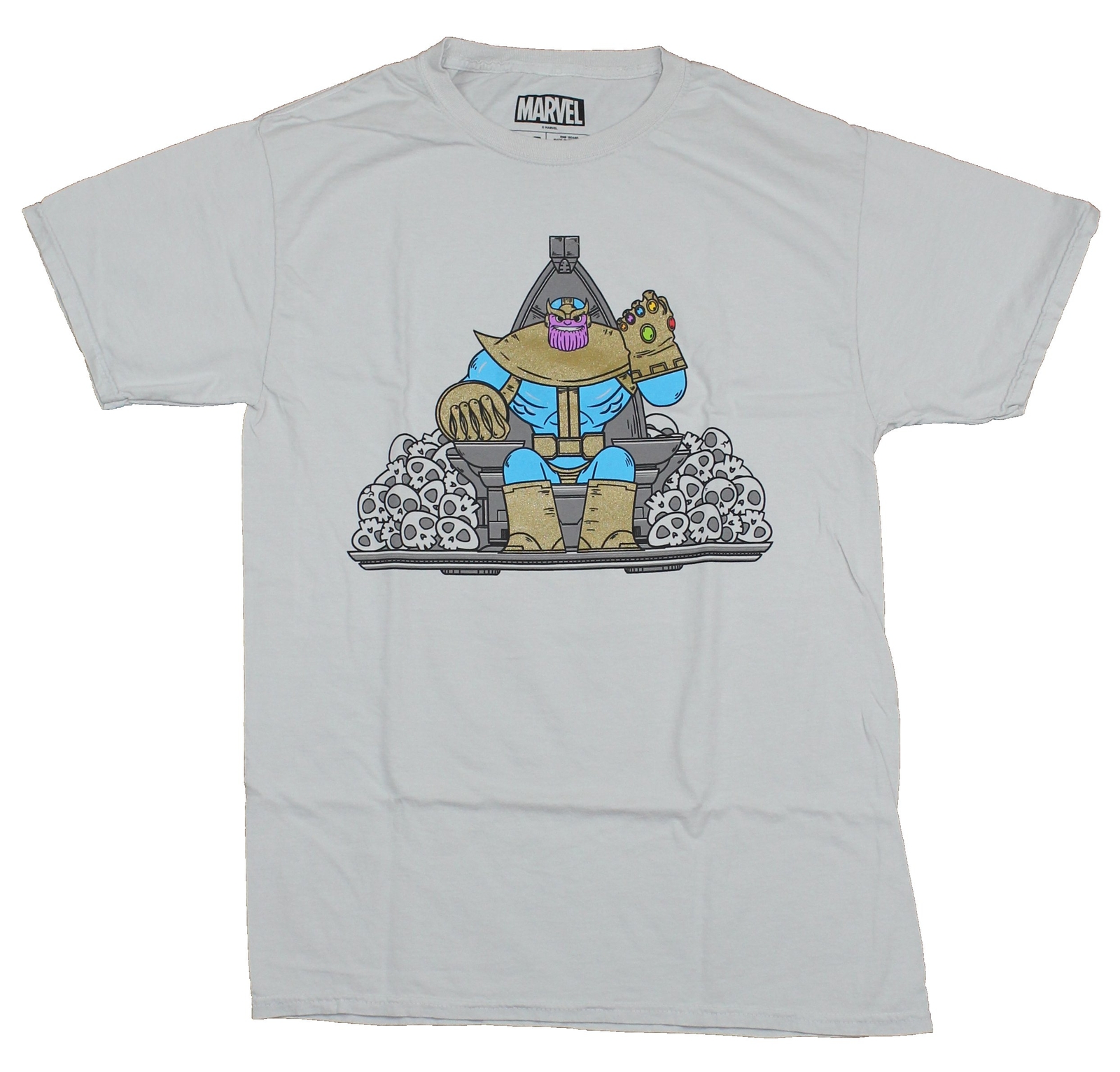 Thanos Marvel Adult New T-Shirt – Cartoony Thanos on Infinity War Throne Pic
