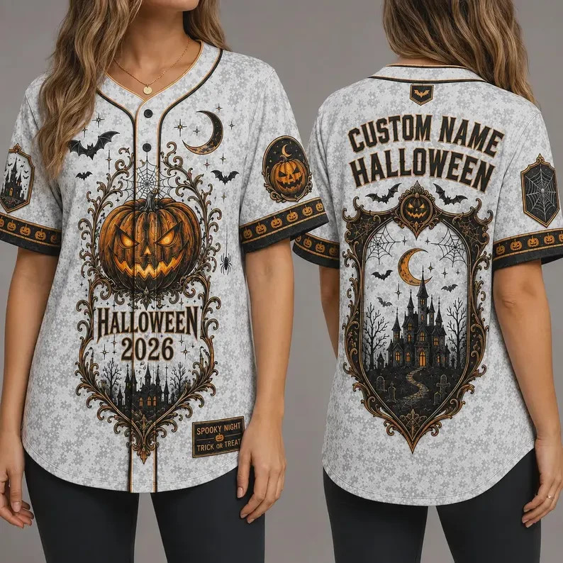 Custom Halloween 2026 Pumpkin Castle Baseball Jersey Name Shirt