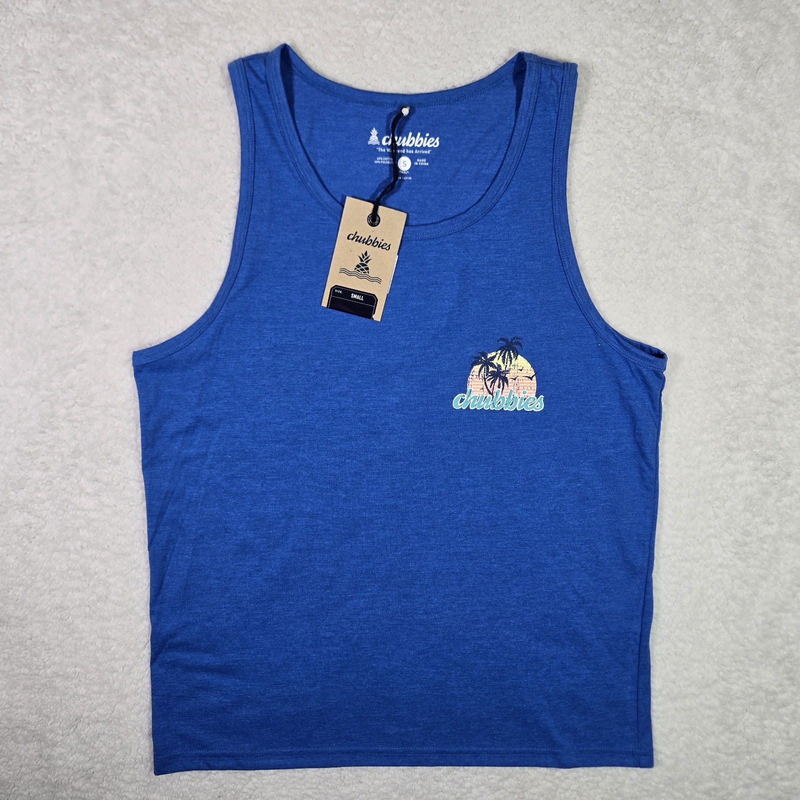 NEW Chubbies Sleeveless Shirt Tank Top Mens Small Blue The Giant Wave S