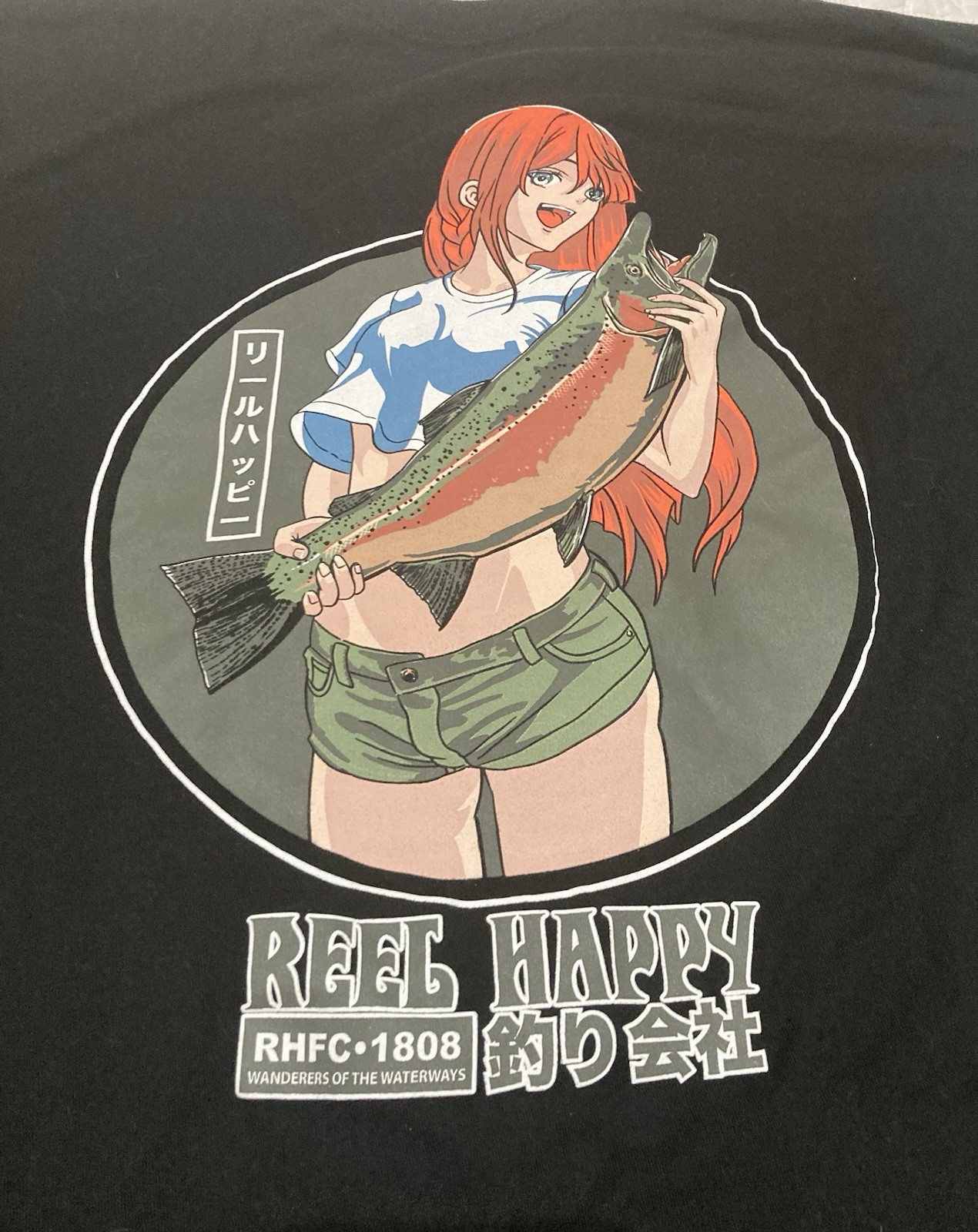 Reel Happy Masu Lucky Cat Fish Tshirt XL
