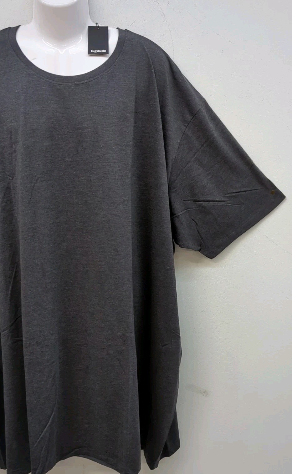 Bigdude Short Sleeve Plain Crew Neck Straight Hem T Shirt Size 7XL Charcoal