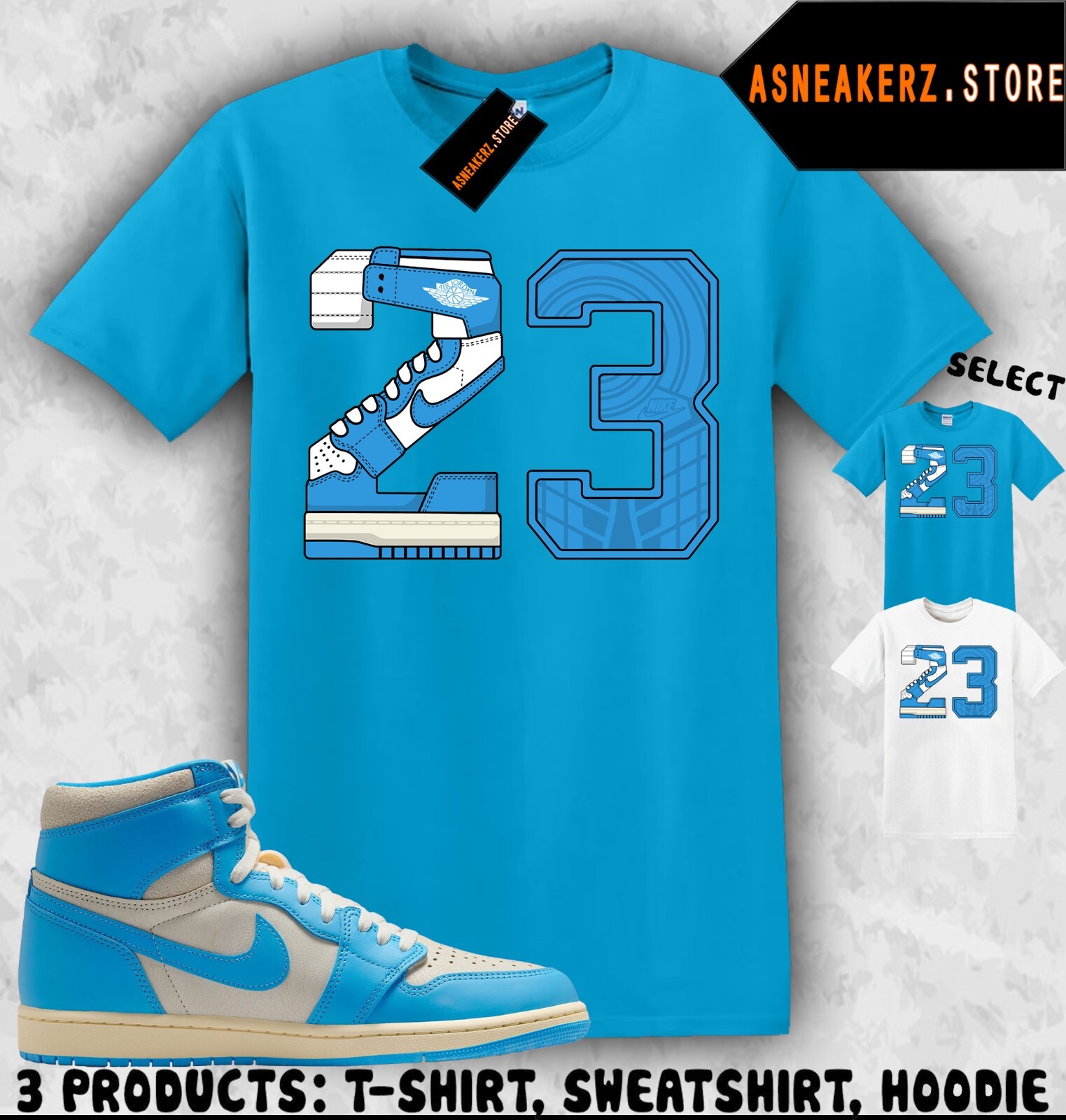 Shirt Matching AJ 1 High OG UNC Reimagined Match Sneaker Retro Number 23 T-Shirt