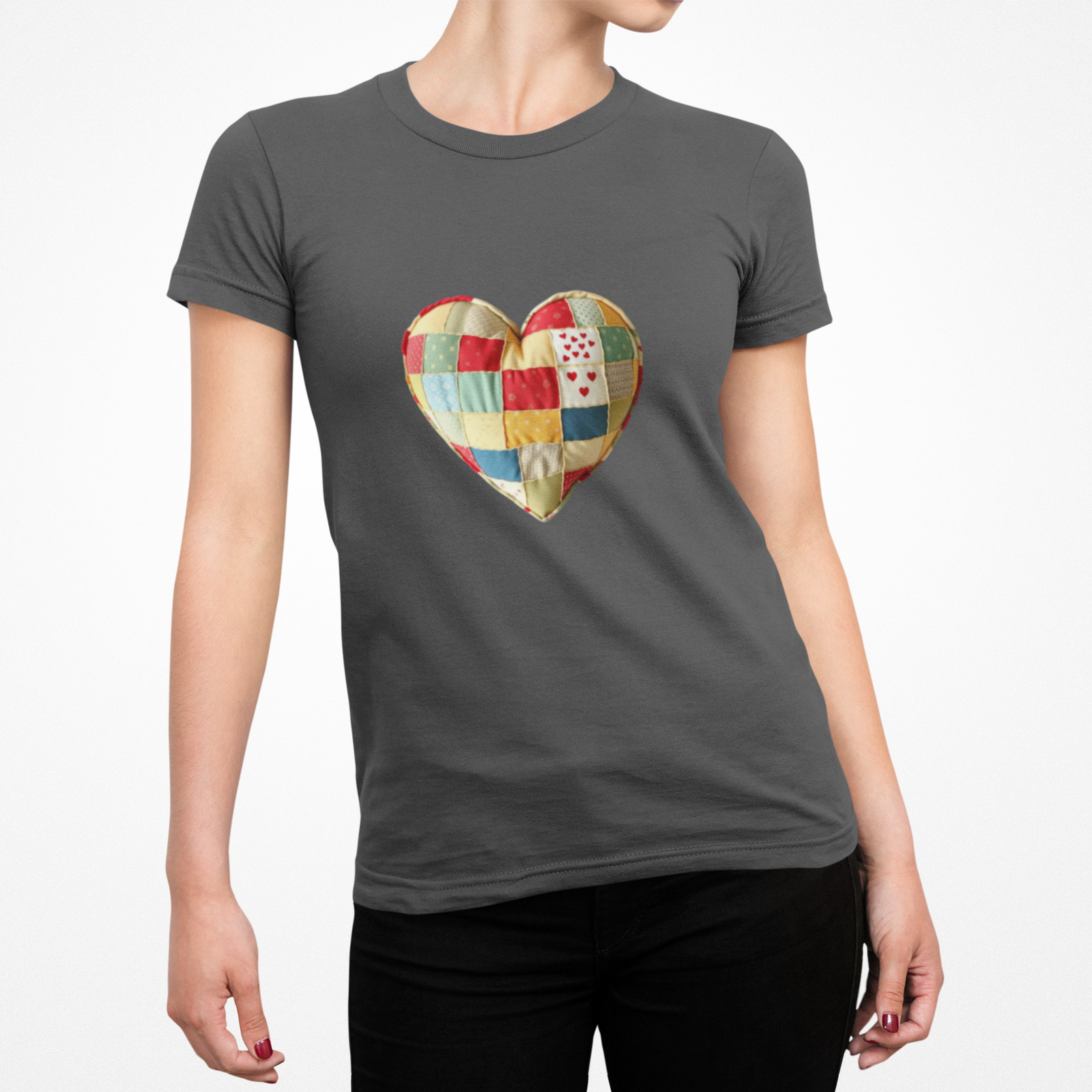 Faux Patchwork Quilted Heart T-Shirt | Patch Heart Tee