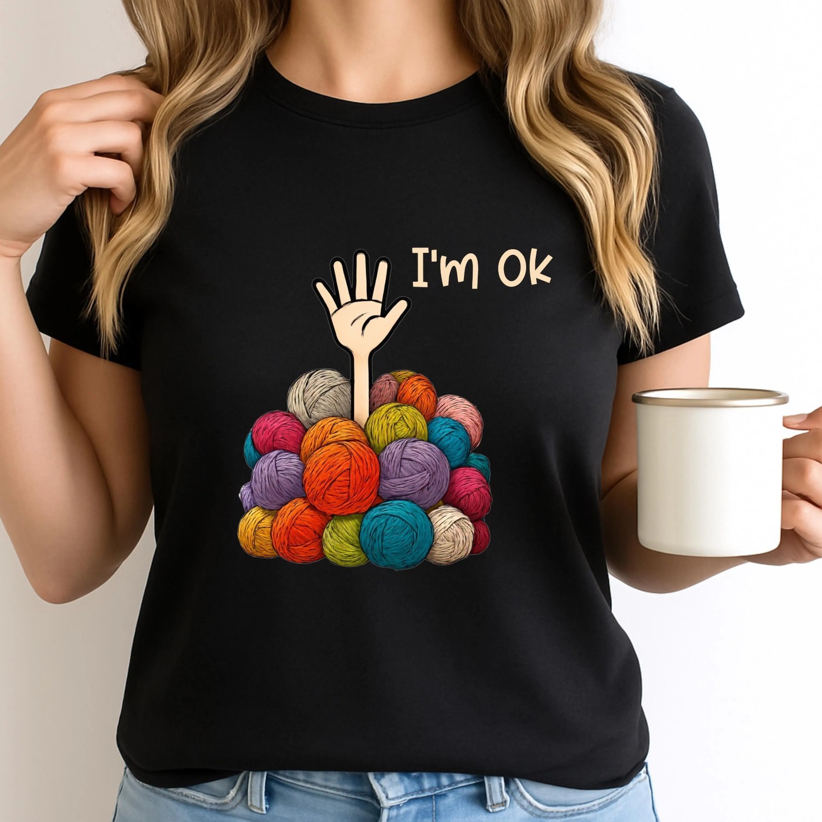 I’m OK Yarn Shirt Crochet Therapy Knitting Mental Health Tee T-Shirt