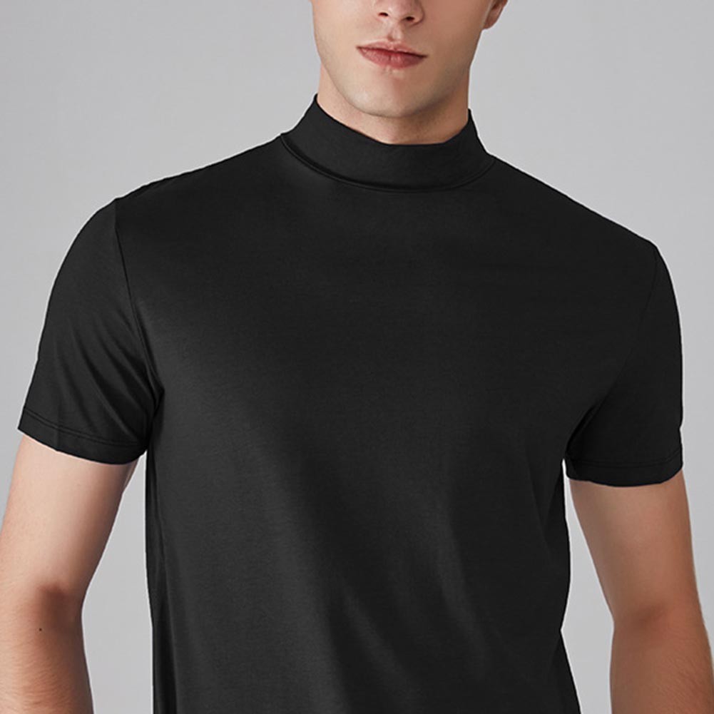 Men’s Regular Fit Short Sleeve T Shirt Half High Collar Solid Color Casual