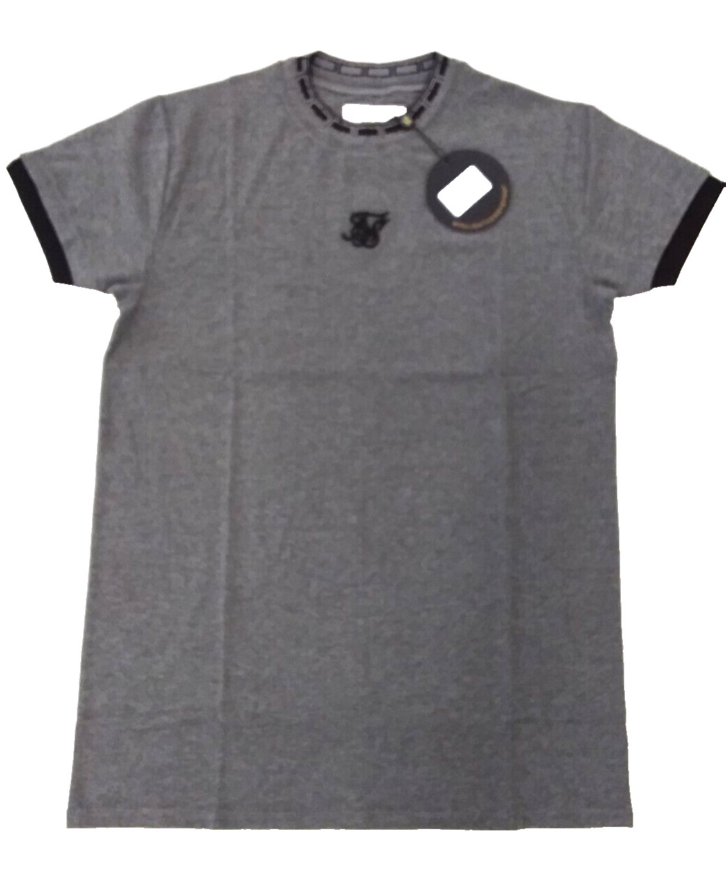 SikSilk Mens Dark Grey Tape Cuff Straight Hem Tee Medium
