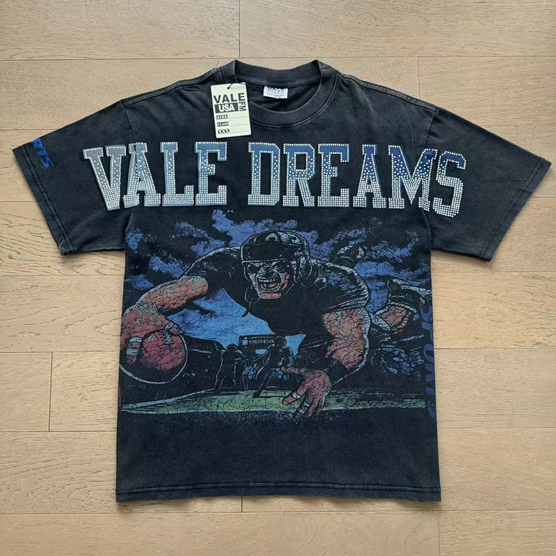 Vale Forever Washed Vintage Beaded Letter Graphic Round Neck T-Shirt