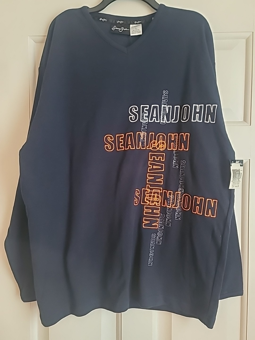 Sean John Navy Blue Jersey-like Pull On Long Sleeve Shirt Mens Large NWT Logo