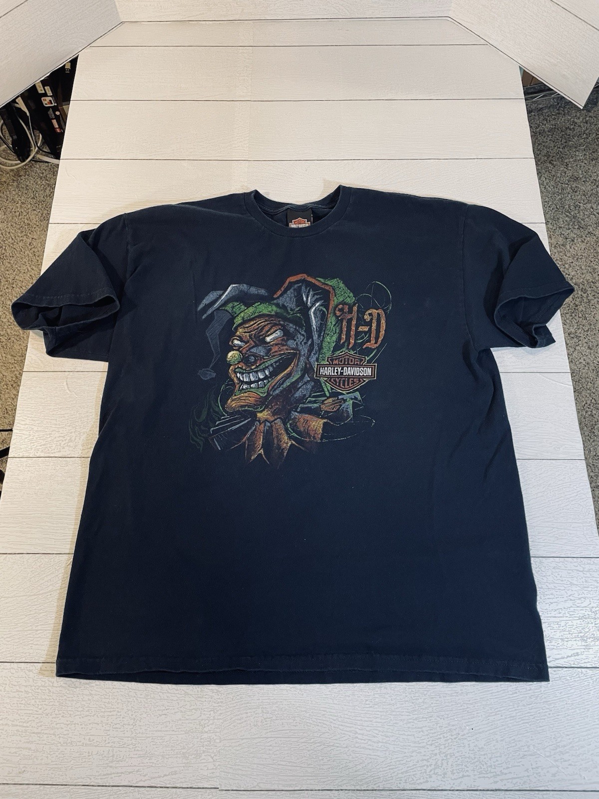 Harley Davidson Men’s XL Blue Clown Joker Face T-Shirt LaCrosse Wisconsin