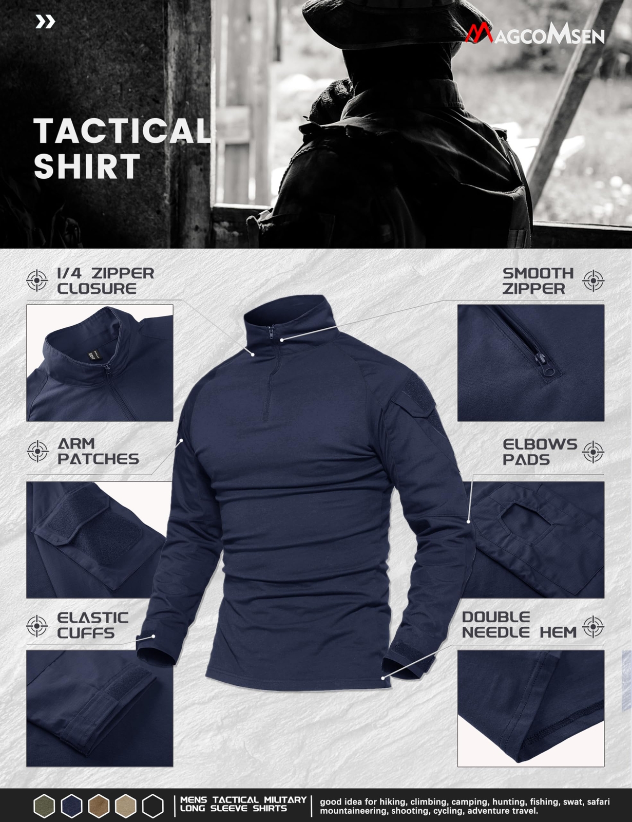 Men’s Tactical T-Shirts 1/4 Zip Hiking Training Casual Work Rip-Stop T-Shirts