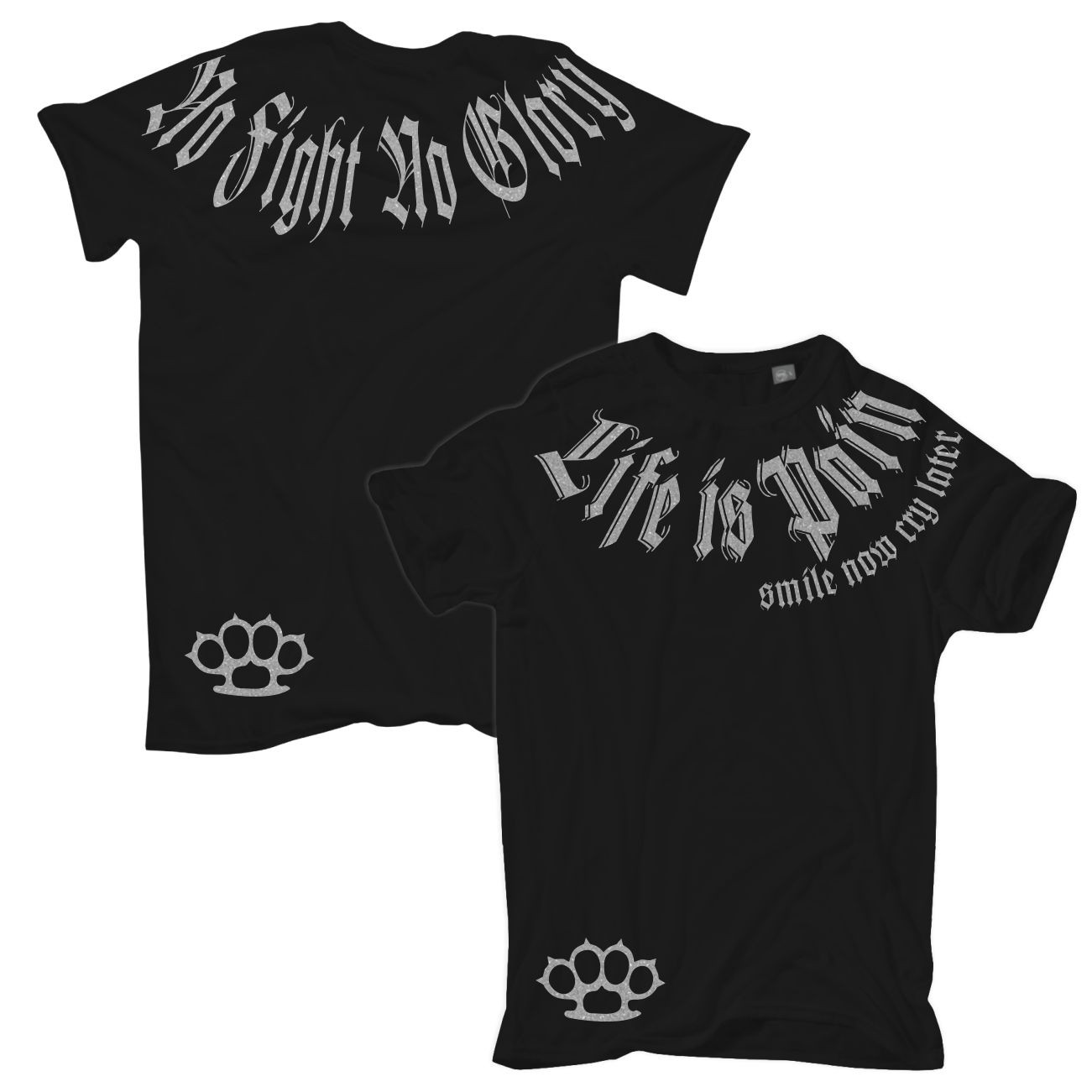 TShirt smile now cry later silver knuckle ring old German silver hater S to 10XL