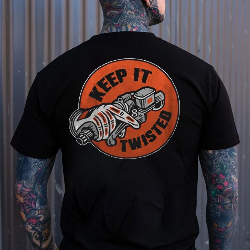 KEEP IT TWISTED T-Shirt Motor Head Engine Graphic Biker Motorcycle Casual Tee