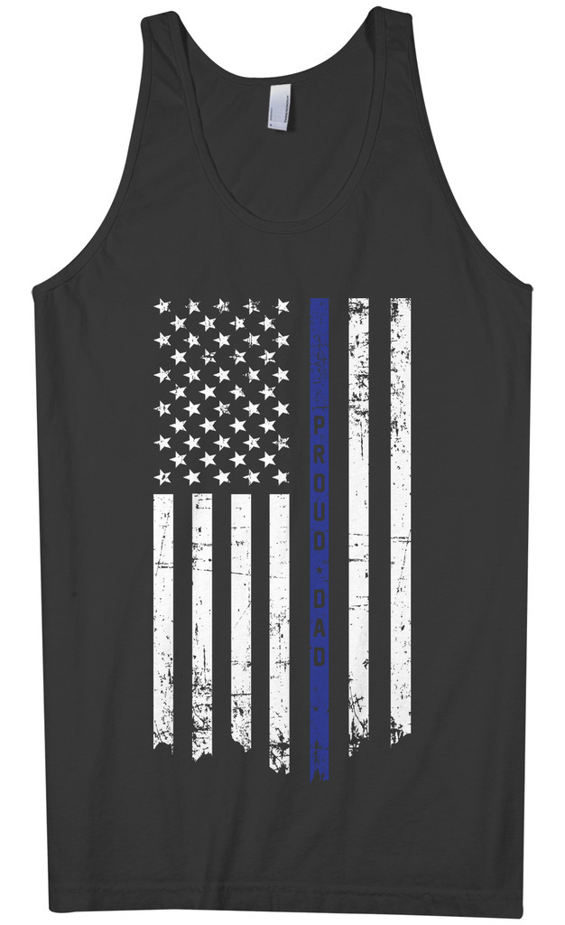 Threadrock Men’s Proud Dad Thin Blue Line American Flag Tank Top Police