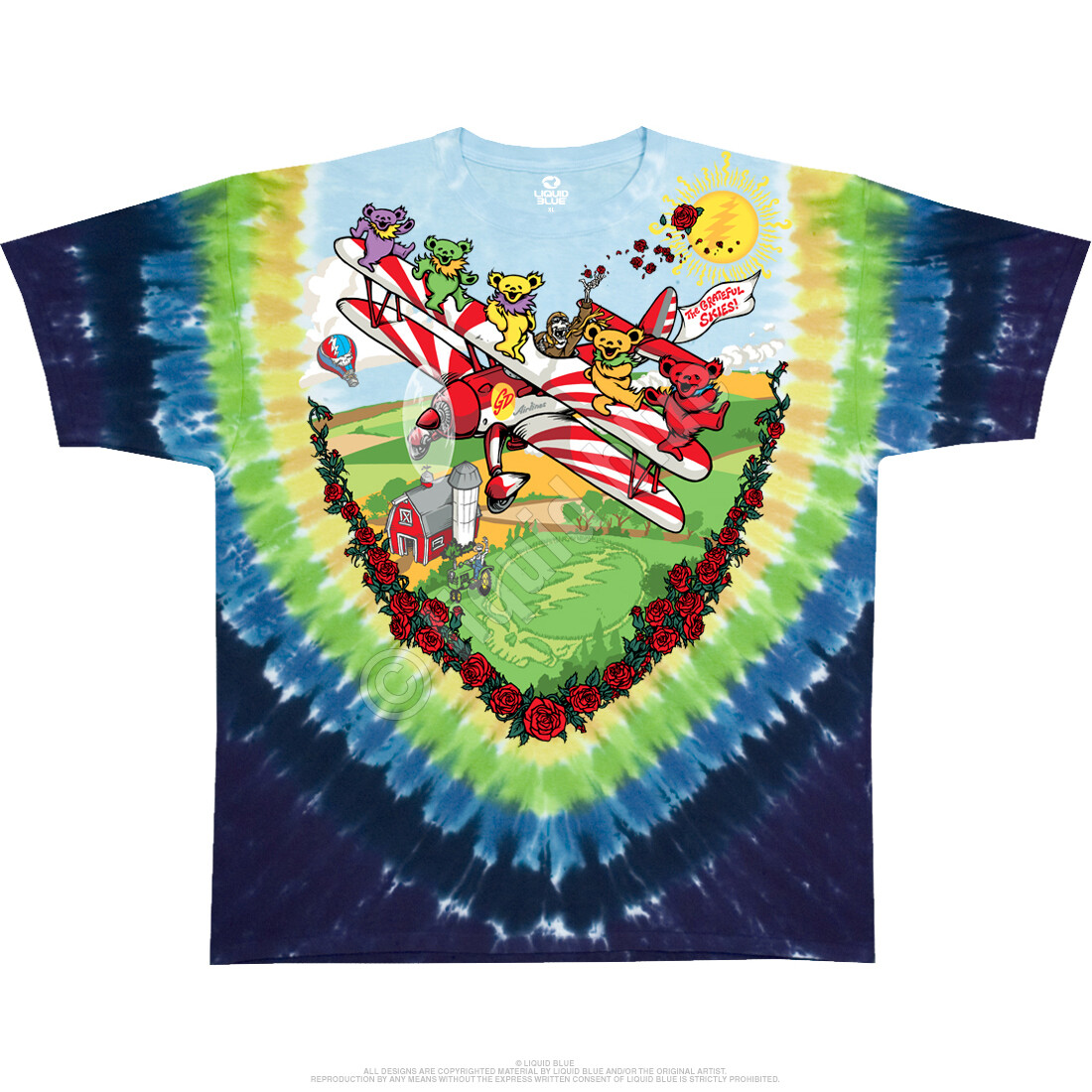 GRATEFUL DEAD-BI PLANE-BEARS-TIE DYE T-SHIRT YTH-s,m,l+S-M-L-XL-XXL Garcia,Lesh