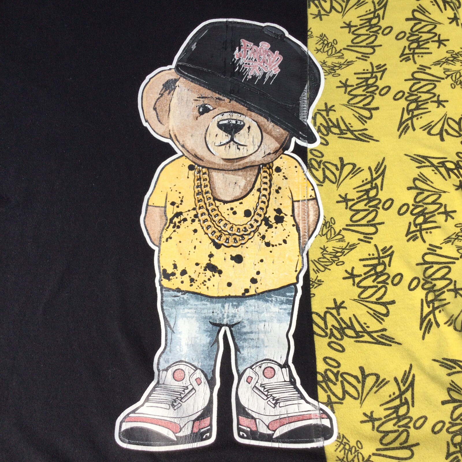 Bailey Apparel Hustle Fresh T Shirt Adult M Teddy Bear Short Sleeve Black Yellow