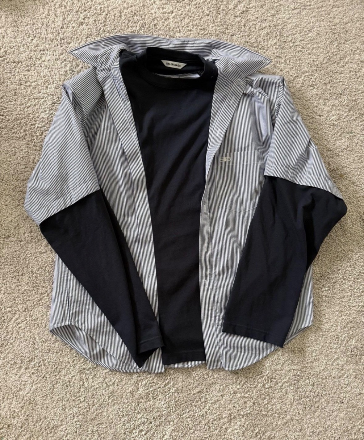 Balenciaga Trompe L’œil Hybird Striped Shirt