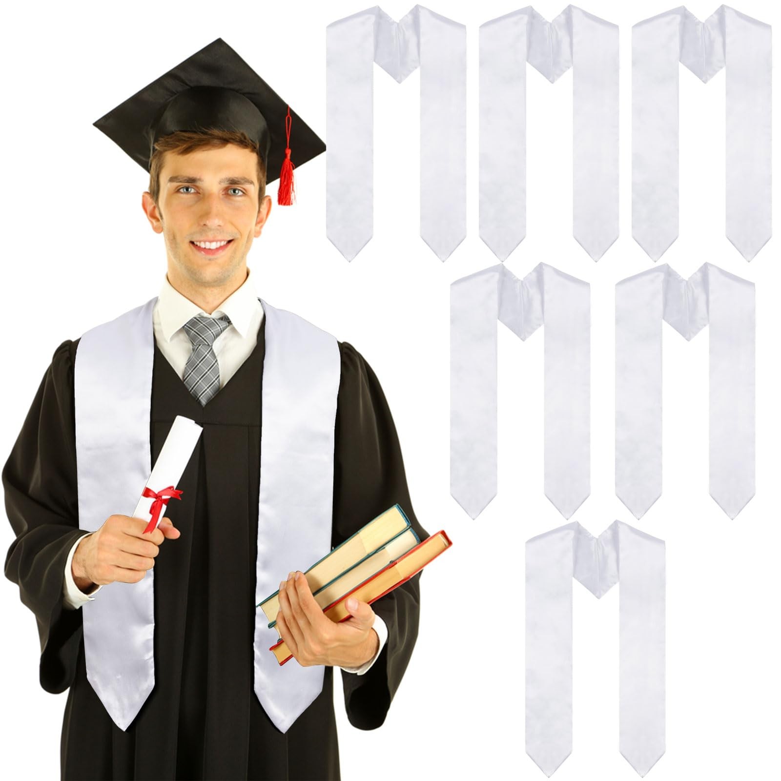 MoDooris 6 Pieces 70 Inch Graduation Stoles White 2026 Unisex Adult Graduatio…