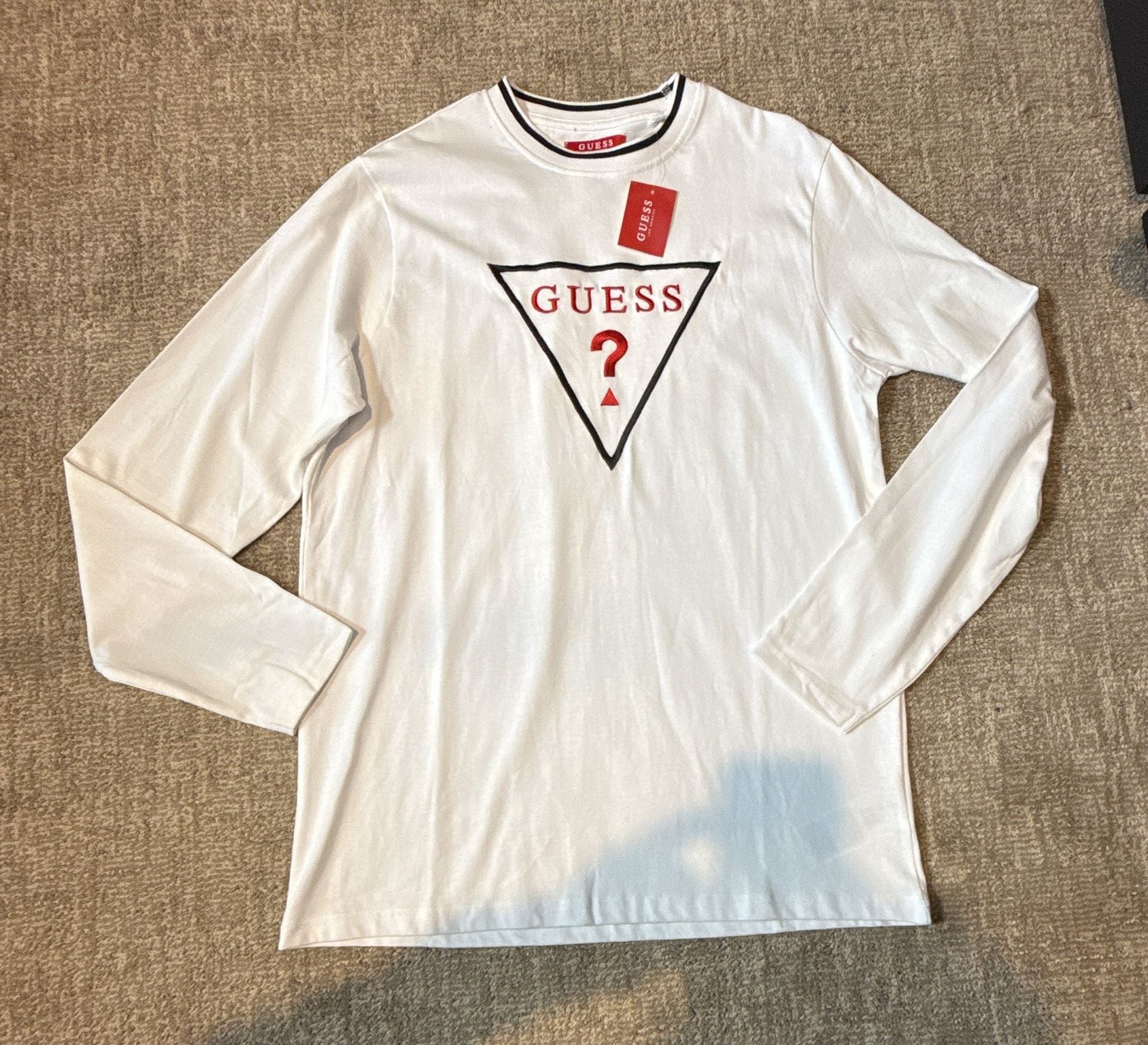 Guess LS Roper Crew White Triangle Logo Long Sleeve T-Shirt