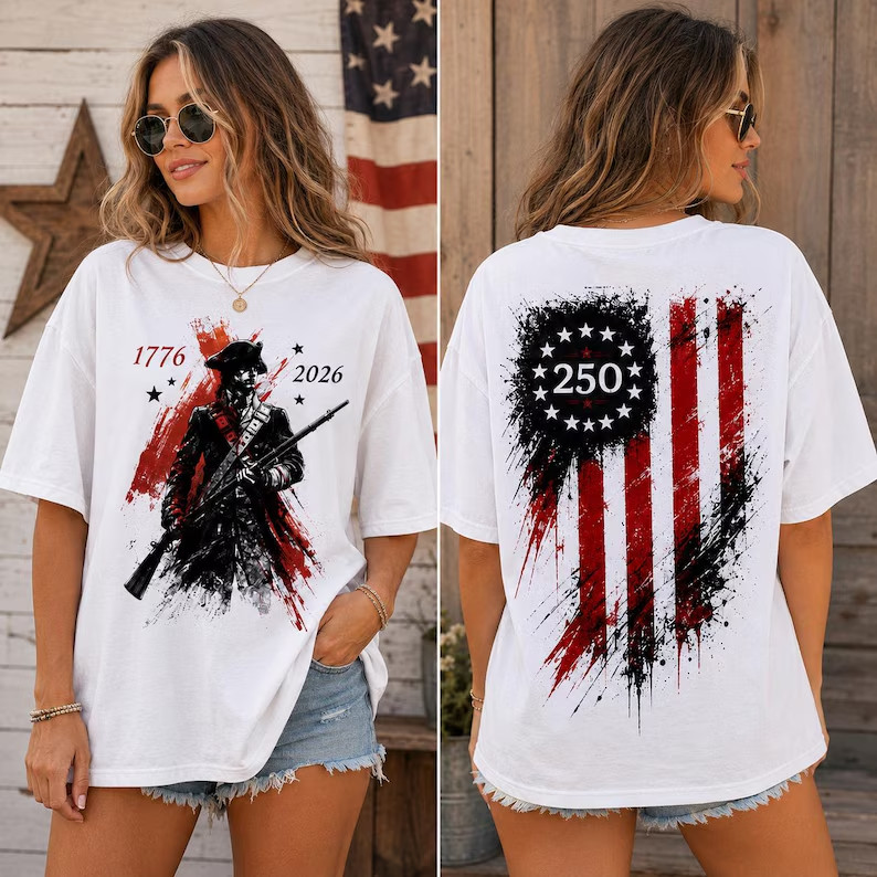 Comfort Colors America 250 Shirt, Grunge Patriotic Tee, Front and Back Print