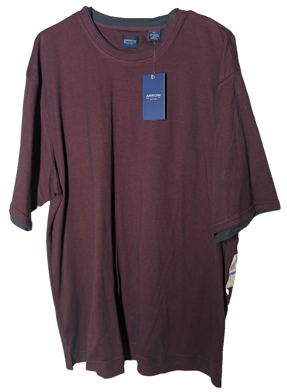 {NWT} Men’s ARROW Wine Red Tee XL Cotton Blend Crewneck