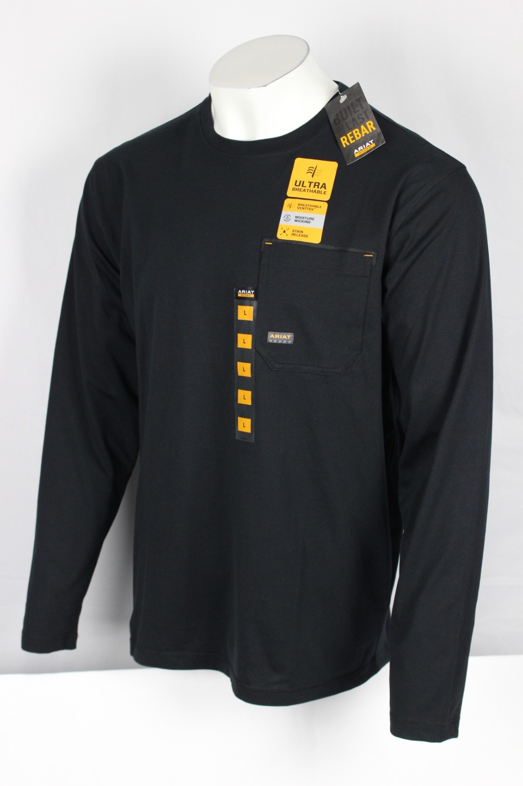 Ariat Men’s Rebar Workman Chrome Moto Eagle Long Sleeve T Shirt Black 10052056
