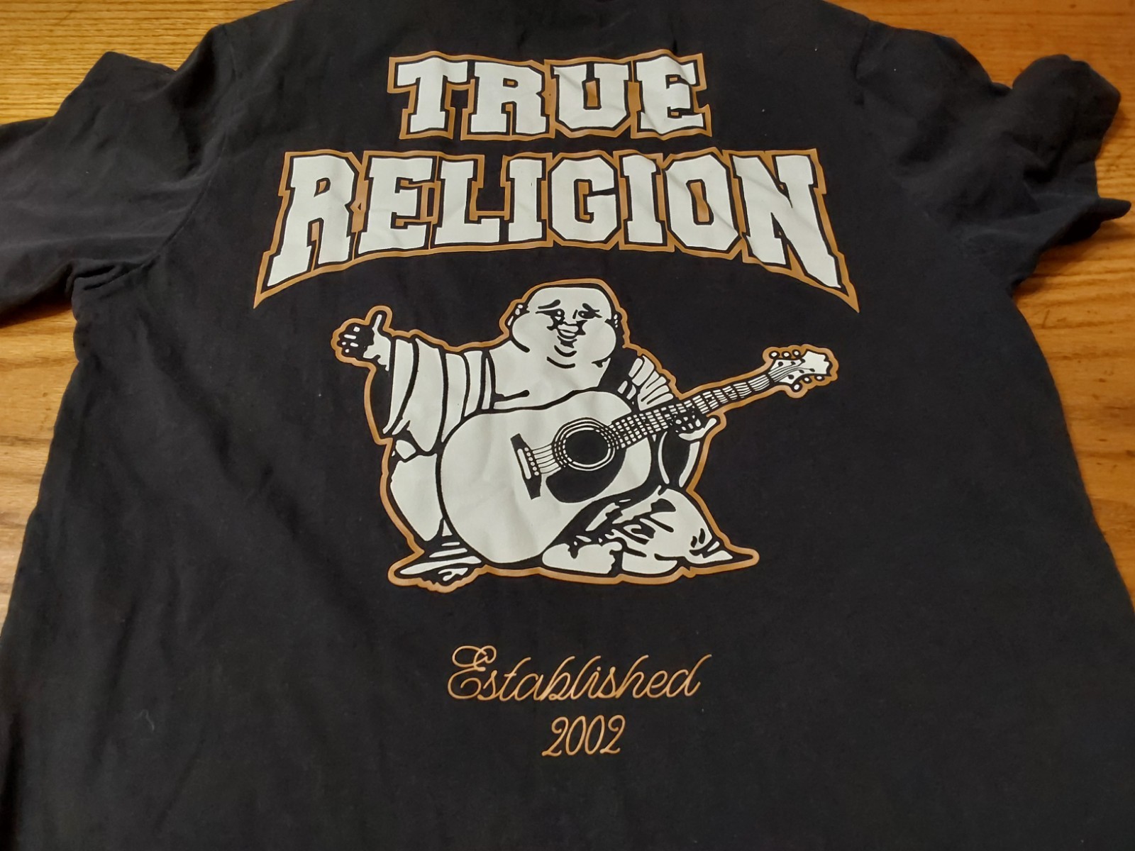 True Religion T Shirt Buddha Back Image Pocket Logo Size Medium Black