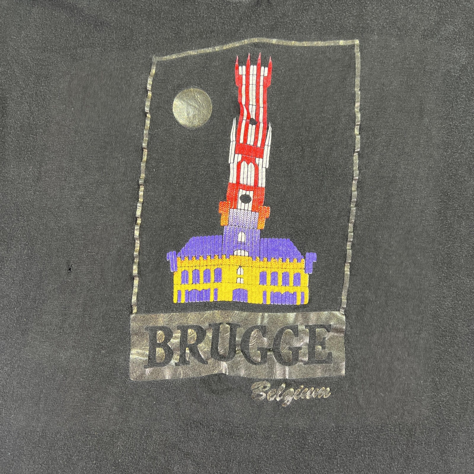 Vintage 90s Brugge Belgium Shirt Mens L Black Graphic Travel Souvenir T-Shirt