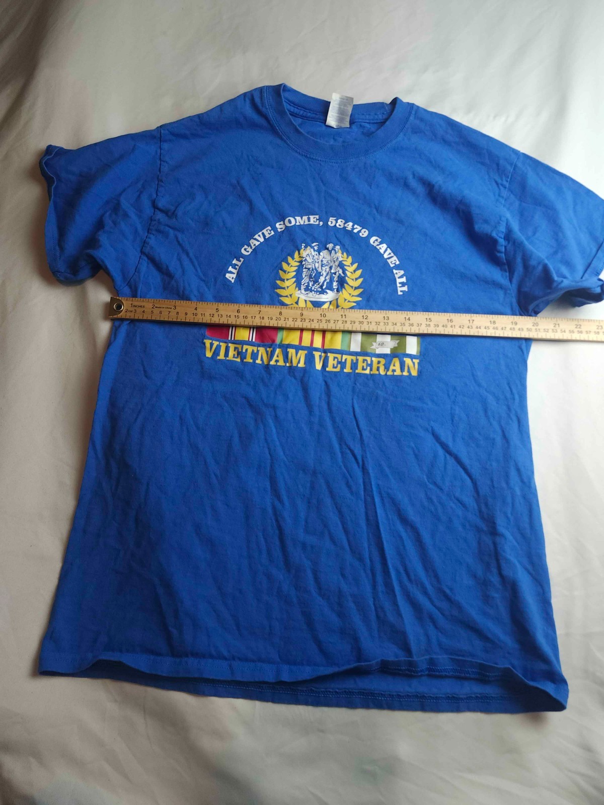 Vietnam Veteran T-Shirt Mens L Blue Graphic Patriotic Military Retro Americana